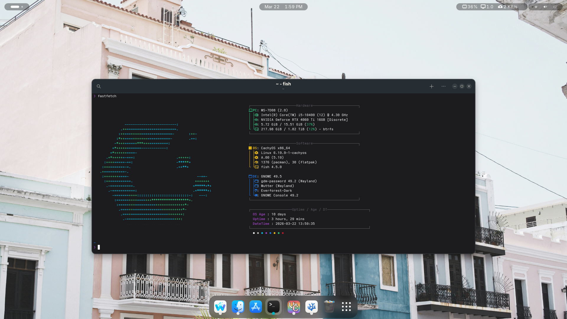 a photo of a linux desktop running cachyos, a distribution based on arch